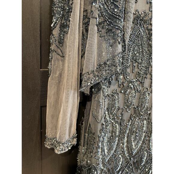 Pisarro Nights Beaded Formal Gown Women’s Sz 8 Medium Dark Grey Event Wedding - Picture 4 of 7